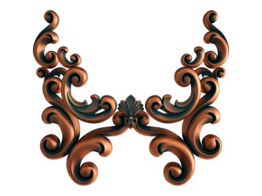 Beyaz arka planda yeşil işlemeli bakır süsleme koleksiyonu. İzole edilmiş