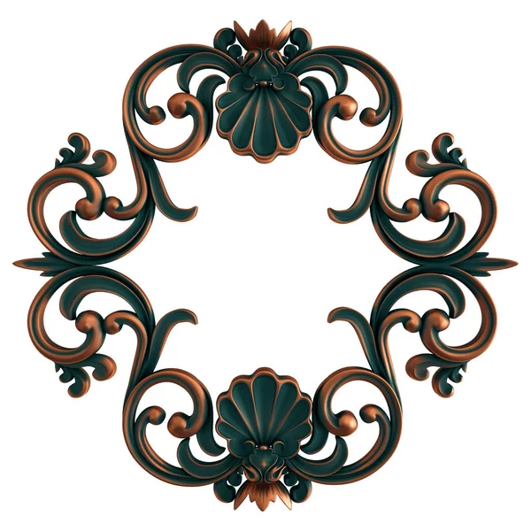 Copper frame ornamental segments seamless pattern on a white background. luxury carving decoration. Isolated black background. Isolated — Stockfoto