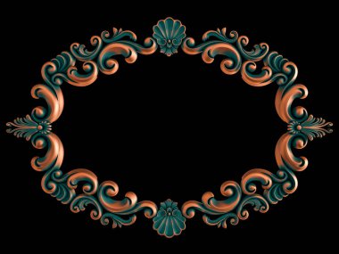 Siyah arka planda yeşil gülü bakır süsleme koleksiyonu. İzole edilmiş