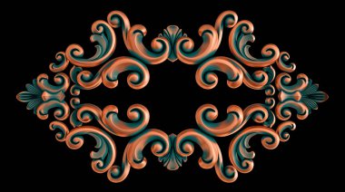 Siyah arka planda yeşil gülü bakır süsleme koleksiyonu. İzole edilmiş