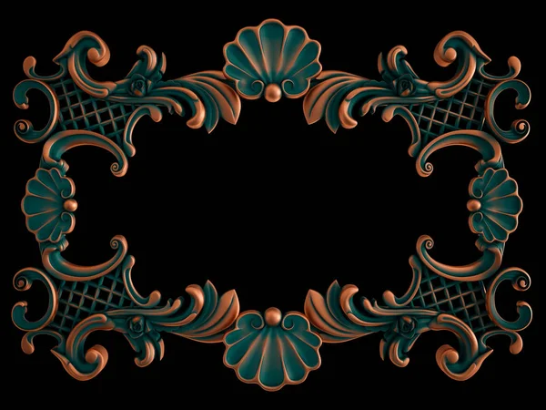 Moldura de cobre segmentos ornamentais padrão sem costura em um fundo branco. decoração de escultura de luxo. Fundo preto isolado. Isolados — Fotografia de Stock
