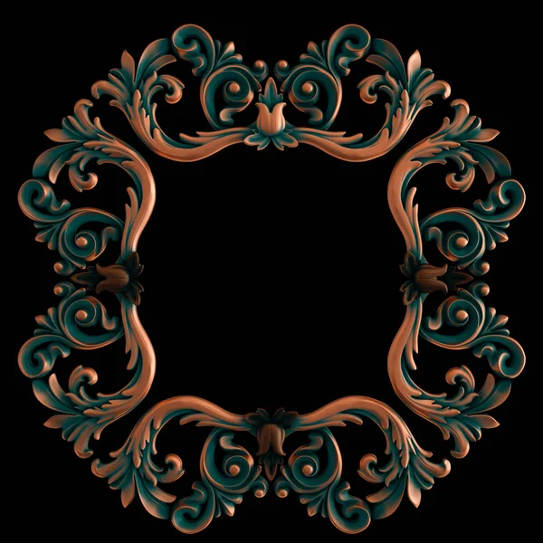 Copper frame ornamental segments seamless pattern on a white background. luxury carving decoration. Isolated black background. Isolated — Stock Photo, Image