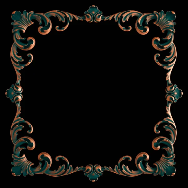 Moldura de cobre segmentos ornamentais padrão sem costura em um fundo branco. decoração de escultura de luxo. Fundo preto isolado. Isolados — Fotografia de Stock