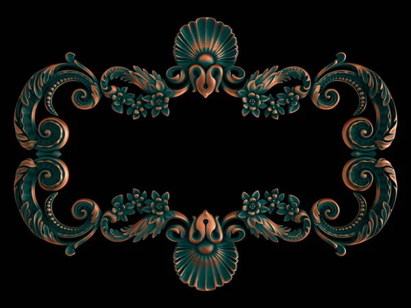 Cadre en cuivre segments ornementaux motif sans couture sur un fond blanc. décoration de sculpture de luxe. Fond noir isolé. Isolé — Photo