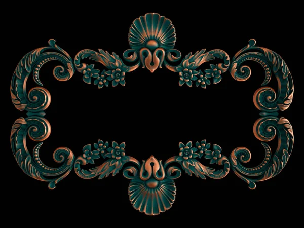 Copper frame ornamental segments seamless pattern on a white background. luxury carving decoration. Isolated black background. Isolated — Stockfoto