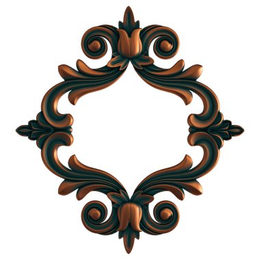 Beyaz arka planda yeşil işlemeli bakır süsleme koleksiyonu. İzole edilmiş