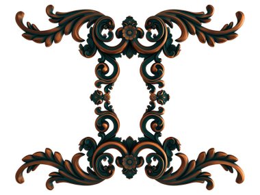 Beyaz arka planda yeşil işlemeli bakır süsleme koleksiyonu. İzole edilmiş