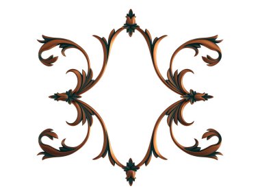 Beyaz arka planda yeşil işlemeli bakır süsleme koleksiyonu. İzole edilmiş