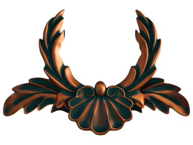 Beyaz arka planda yeşil işlemeli bakır süsleme koleksiyonu. İzole edilmiş