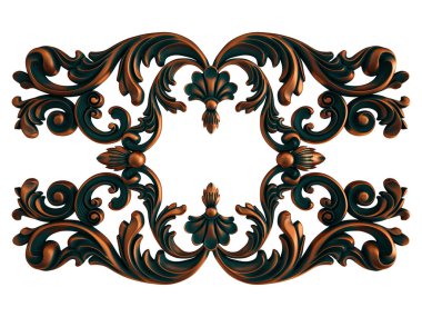 Beyaz arka planda yeşil işlemeli bakır süsleme koleksiyonu. İzole edilmiş