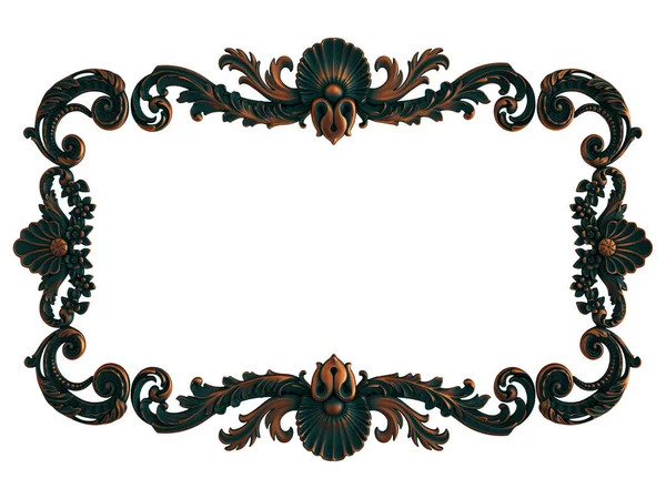Moldura de cobre segmentos ornamentais padrão sem costura em um fundo branco. decoração de escultura de luxo. Isolados — Fotografia de Stock