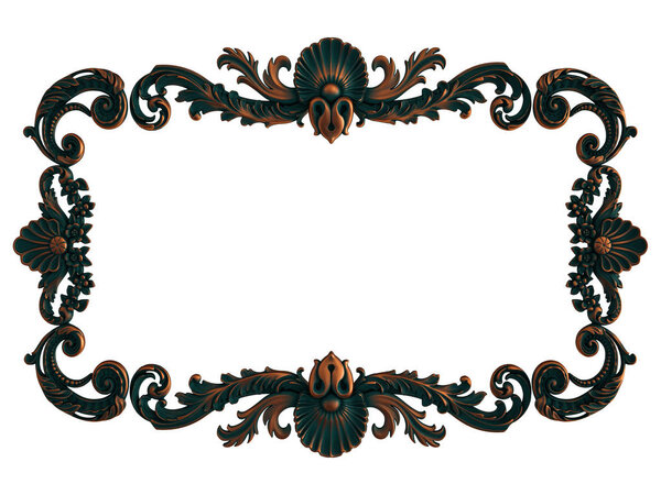 Copper frame ornamental segments seamless pattern on a white background. luxury carving decoration. Isolated