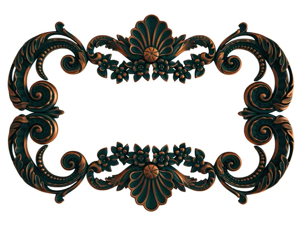 Moldura de cobre segmentos ornamentais padrão sem costura em um fundo branco. decoração de escultura de luxo. Isolados — Fotografia de Stock