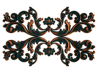 Beyaz arka planda yeşil işlemeli bakır süsleme koleksiyonu. İzole edilmiş