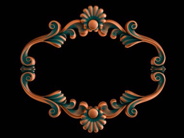 Bakır çerçeve süsleme segmentleri siyah bir arkaplanda kusursuz desen. Lüks oymacılık. İzole edilmiş.