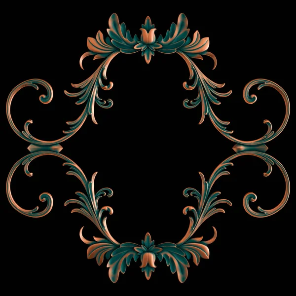 Copper frame ornamental segments seamless pattern on a black background. luxury carving decoration. Isolated. — ストック写真
