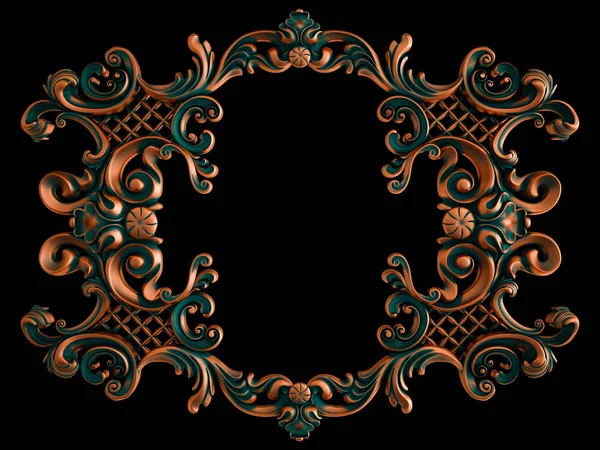 Copper frame ornamental segments seamless pattern on a black background. luxury carving decoration. Isolated. — ストック写真