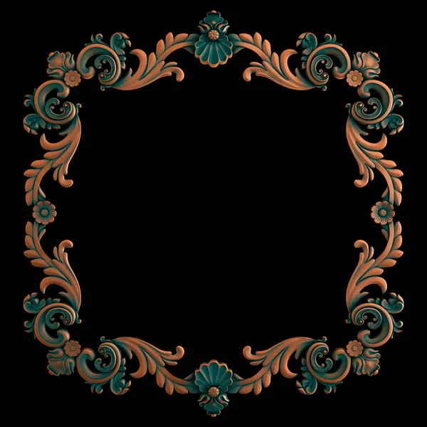 Copper frame ornamental segments seamless pattern on a black background. luxury carving decoration. Isolated. — ストック写真