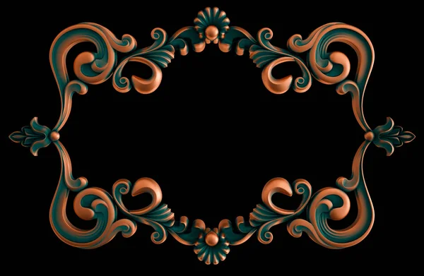 Moldura de cobre segmentos ornamentais padrão sem costura em um fundo preto. decoração de escultura de luxo. Isolados . — Fotografia de Stock