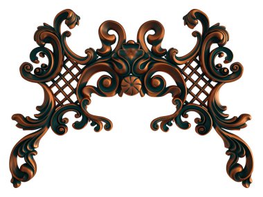 Beyaz arka planda yeşil işlemeli bakır süsleme koleksiyonu. İzole edilmiş