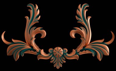 Siyah arka planda yeşil gülü bakır süsleme koleksiyonu. İzole edilmiş