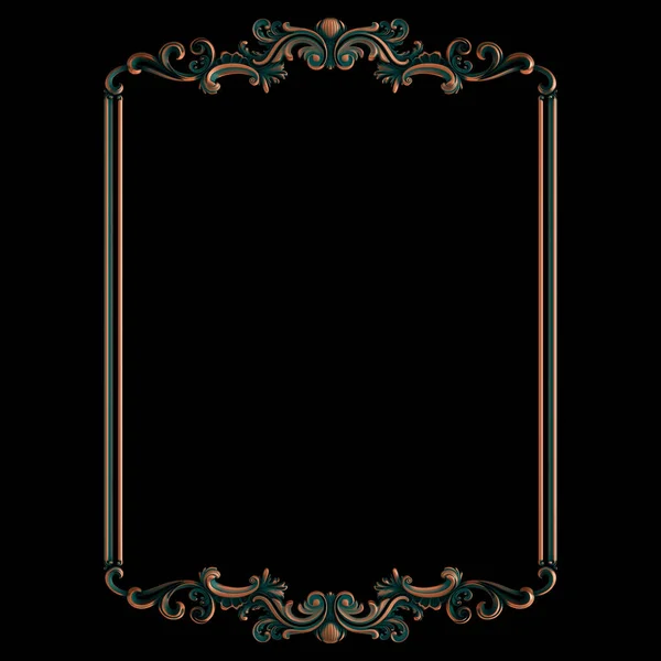 Marco de cobre segmentos ornamentales patrón sin costura sobre un fondo negro. decoración de talla de lujo. Aislado . — Foto de Stock