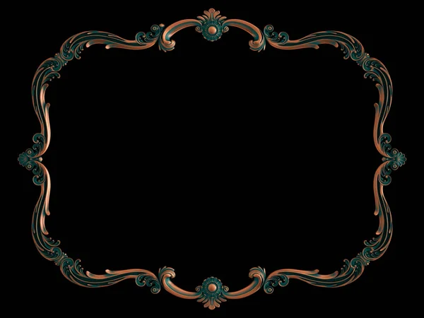 Copper frame ornamental segments seamless pattern on a black background. luxury carving decoration. Isolated. — ストック写真