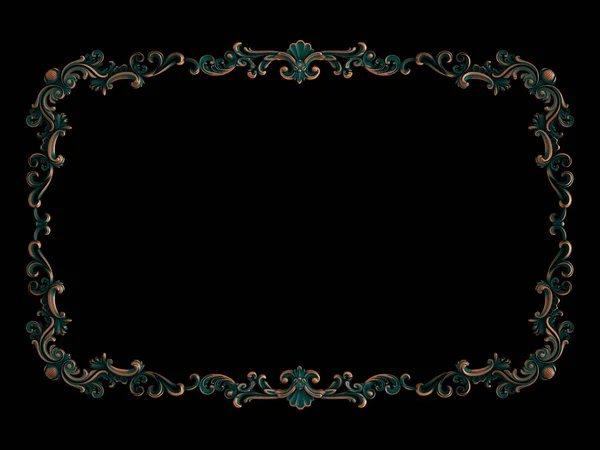 Copper frame ornamental segments seamless pattern on a black background. luxury carving decoration. Isolated. — Stock Photo, Image