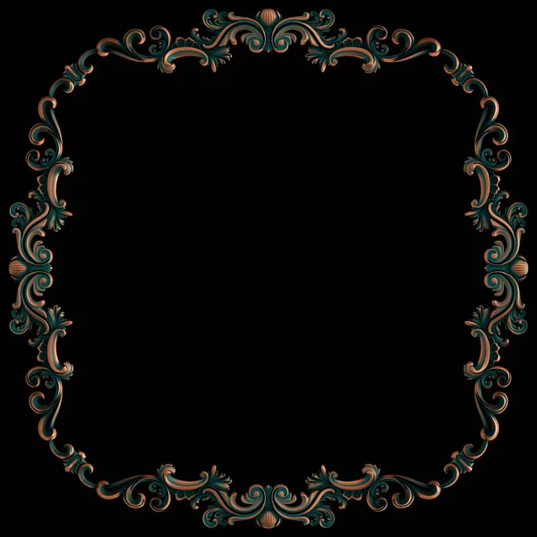 Réz keret díszítő szegmensek zökkenőmentes minta egy fekete háttér. luxus faragás dekoráció. Elszigetelt. — Stock Fotó