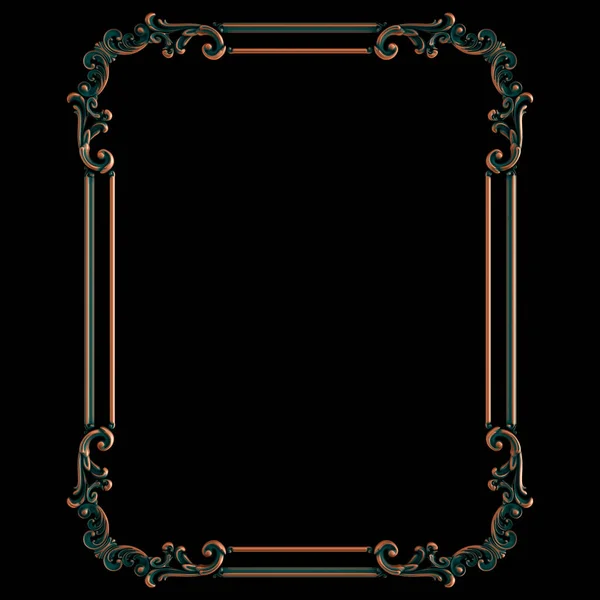 Copper frame ornamental segments seamless pattern on a black background. luxury carving decoration. Isolated. — Stock Photo, Image