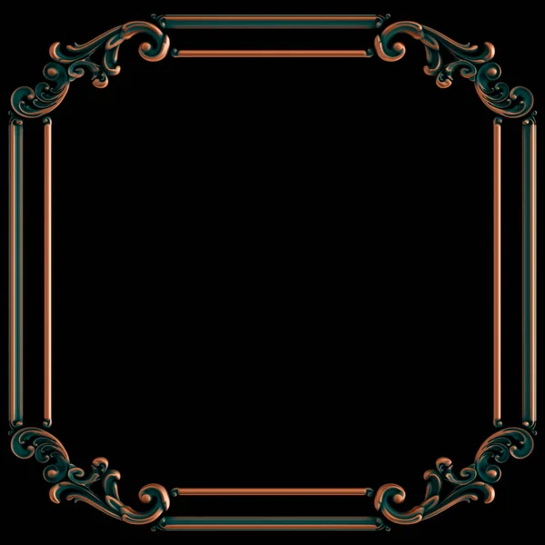 Marco de cobre segmentos ornamentales patrón sin costura sobre un fondo negro. decoración de talla de lujo. Aislado . —  Fotos de Stock