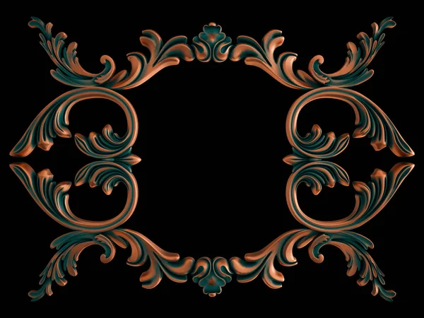 Colección de adornos de cobre con pátina verde sobre fondo negro. Aislado — Foto de Stock