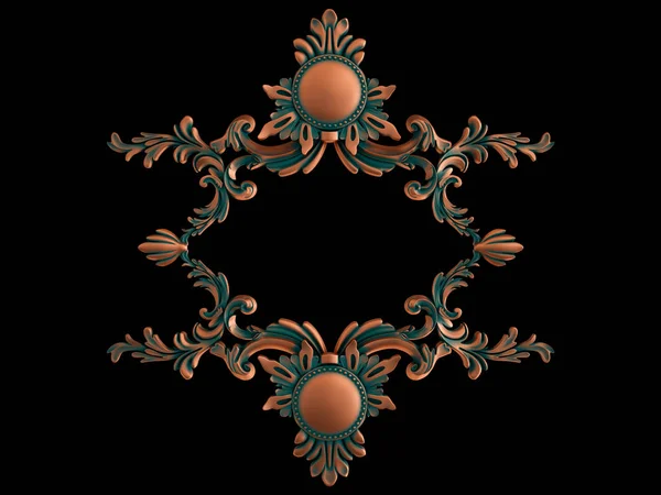 Coleção de ornamentos de cobre com pátina verde em um fundo preto. Isolados — Fotografia de Stock
