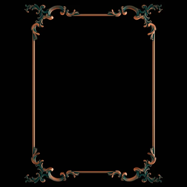 Copper frame ornamental segments seamless pattern on a black background. luxury carving decoration. Isolated. — 스톡 사진