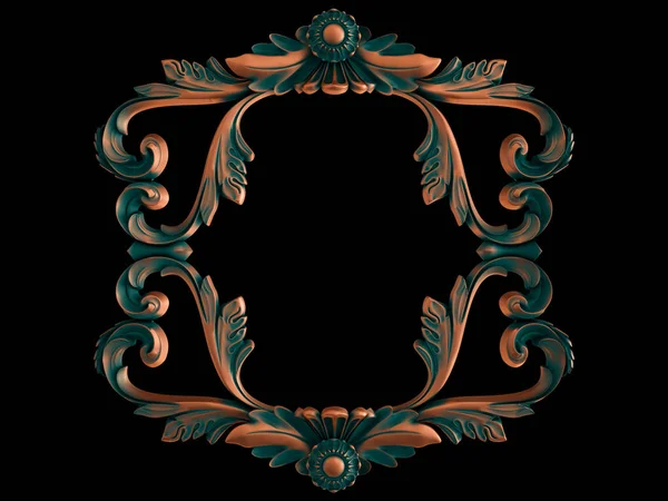 Moldura de cobre segmentos ornamentais padrão sem costura em um fundo preto. decoração de escultura de luxo. Isolados . — Fotografia de Stock