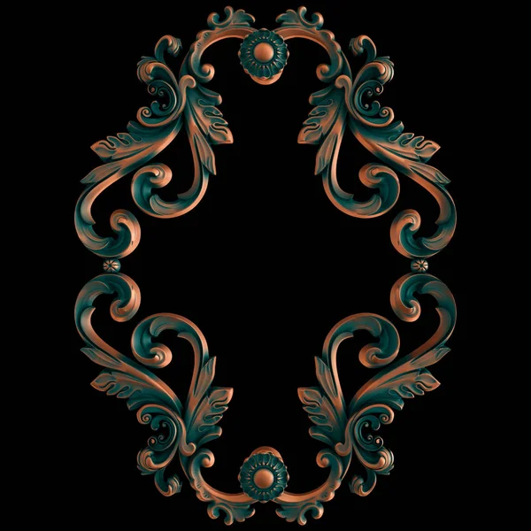 Copper frame ornamental segments seamless pattern on a black background. luxury carving decoration. Isolated. — ストック写真