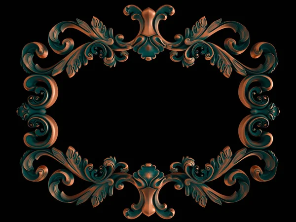 Copper frame ornamental segments seamless pattern on a black background. luxury carving decoration. Isolated. — ストック写真