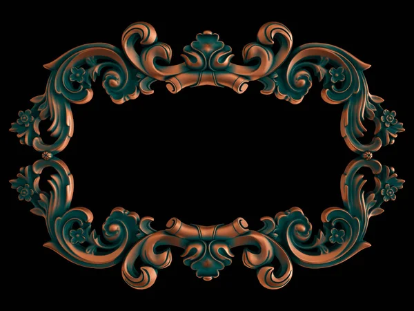 Copper frame ornamental segments seamless pattern on a black background. luxury carving decoration. Isolated. — Stock Photo, Image