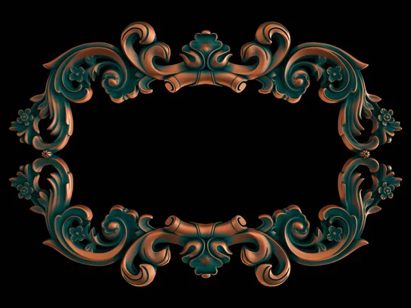 Copper frame ornamental segments seamless pattern on a black background. luxury carving decoration. Isolated. — ストック写真