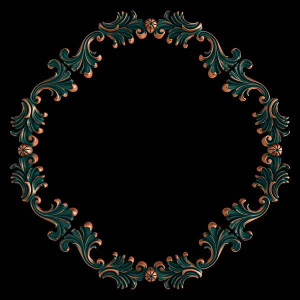 Copper frame ornamental segments seamless pattern on a black background. luxury carving decoration. Isolated. — Stock Photo, Image