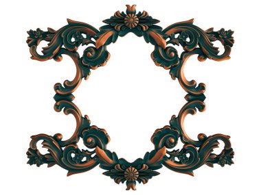 Beyaz arka planda yeşil işlemeli bakır süsleme koleksiyonu. İzole edilmiş