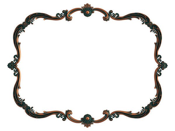 Collection of copper ornaments with green patina on a white background. Isolated