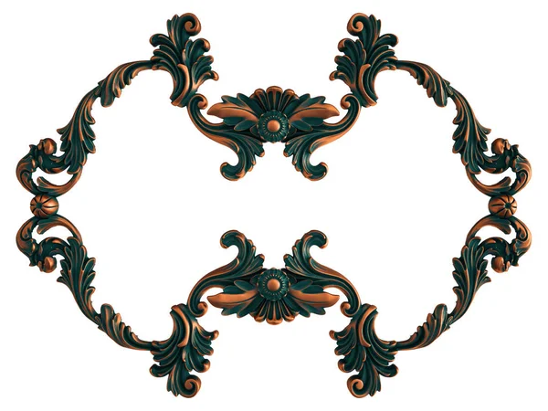 Coleção de ornamentos de cobre com pátina verde sobre um fundo branco. Isolados — Fotografia de Stock