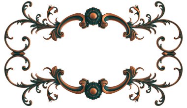 Beyaz arka planda yeşil işlemeli bakır süsleme koleksiyonu. İzole edilmiş