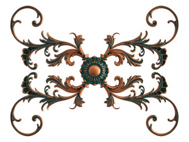 Beyaz arka planda yeşil işlemeli bakır süsleme koleksiyonu. İzole edilmiş