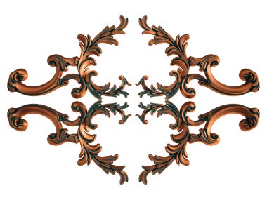 Beyaz arka planda yeşil işlemeli bakır süsleme koleksiyonu. İzole edilmiş