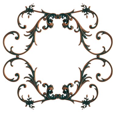 Beyaz arka planda yeşil işlemeli bakır süsleme koleksiyonu. İzole edilmiş