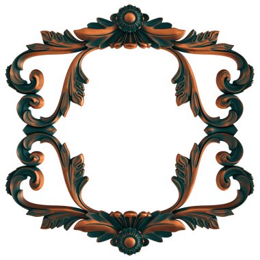 Beyaz arka planda yeşil işlemeli bakır süsleme koleksiyonu. İzole edilmiş