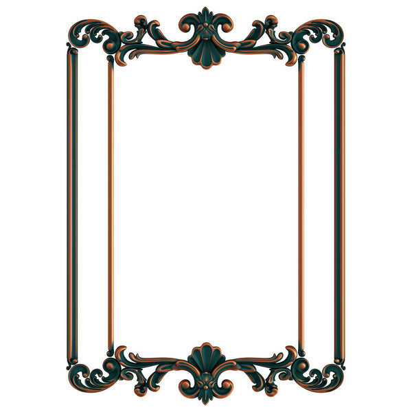 Collection of copper ornaments with green patina on a white background. Isolated