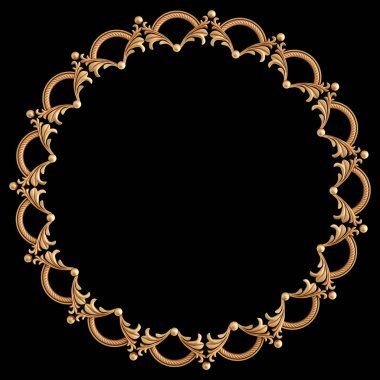 Altın çerçeve süsü. Siyah bir arkaplanda desen var. Lüks oymacılık. İzole edilmiş